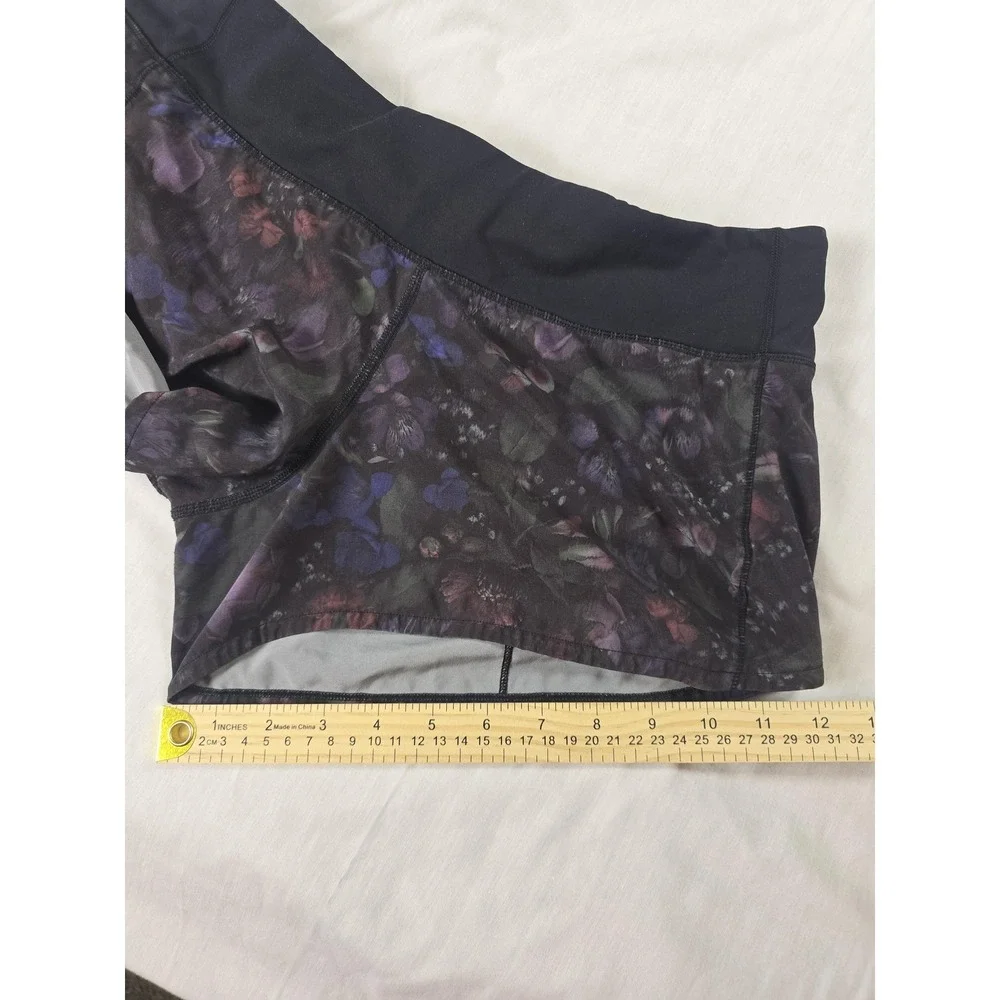 Lululemon Shorts Womens 8 Black Floral Running Lined 3 Inseam Athletic